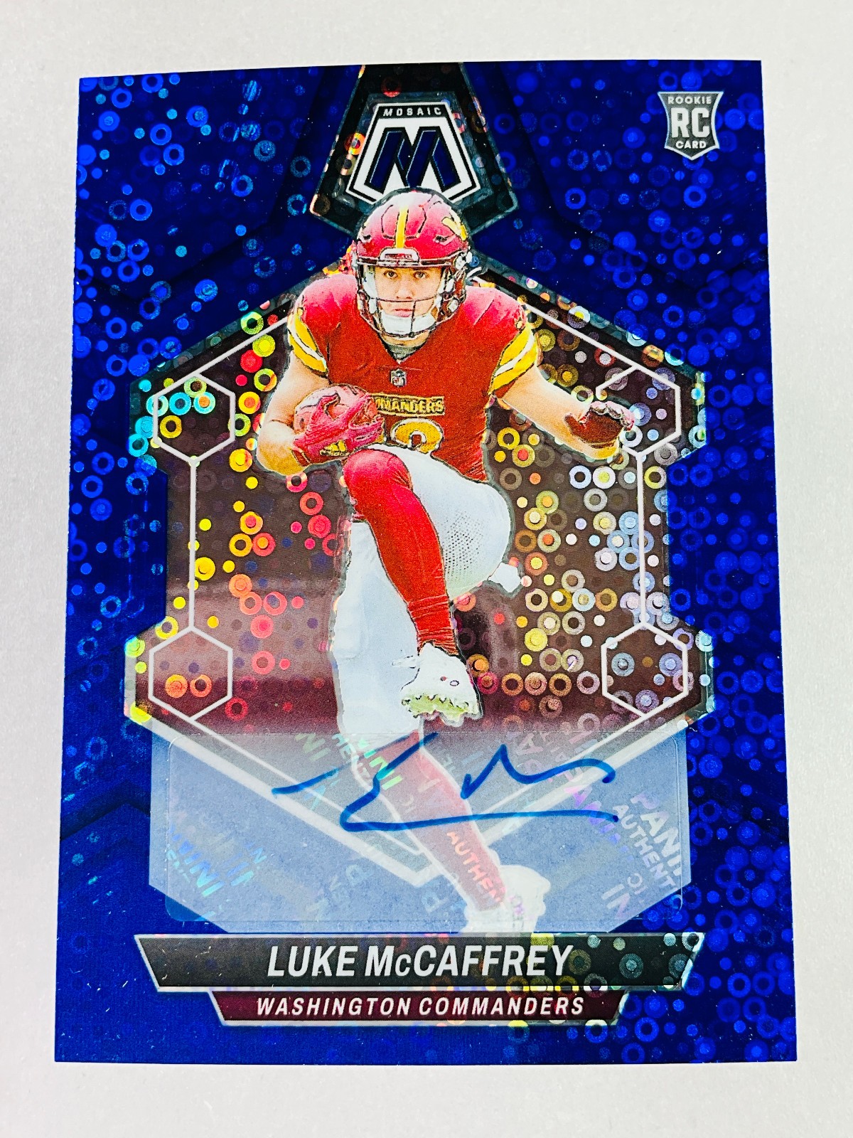 2024 Panini Mosaic Luke McCaffrey Rookie Autographs Blue Disco Prizm /99 #376