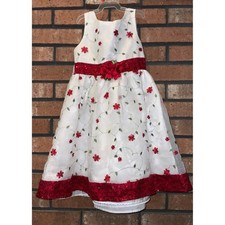 Youngland Girls White Red Floral Sheer Overlay Sleeveless Dress Size 6