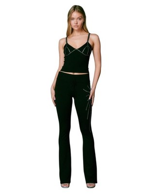 I.AM.GIA Black Knit Embellished Womens Set pant/top sz XXS black flared nwot