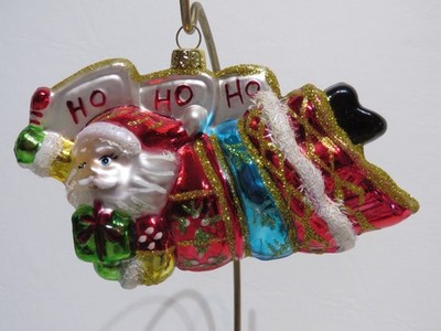 Christmas Ornament 5'' Santa Flying through the Sky Ho Ho Ho Blown Glass
