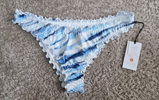 NEW Shade  Shore Ruffle High Leg Extra Cheeky Bikini Bottom Blue Tie Dye S 4-6 
