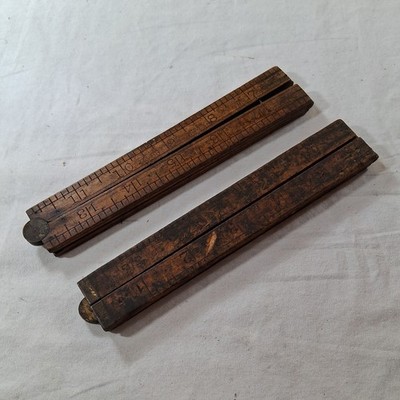 2 Stanley Folding Rule Brass Wood Vintage Measuring Tool, See Pics for condition