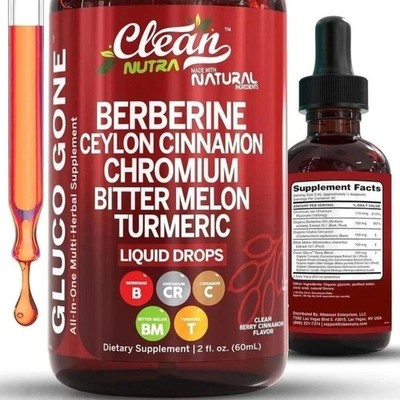 Clean Nutra Liquid Berberine with Ceylon Cinnamon Herbal Drops 2 oz