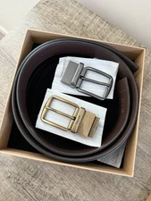 NWT Coach F55434 Wide Leather Two Heads Metal Cut to Fit Reversible Belt in Box