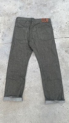Double RL Vintage Five Pocket Selvedge Denim Olive Wash 33 X 32