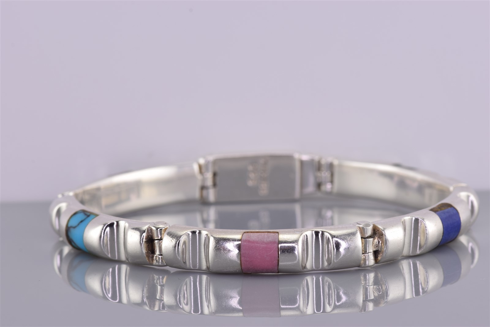 Sterling Silver Solid Gemstone Accented Hinged Ba… - image 1