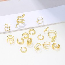15-Piece Ear Clip Set for Women, Gold Silver Geometric Non-Pierced Earrings