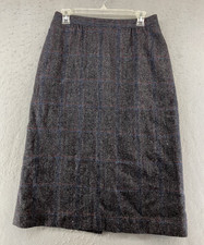 Boston Traveler Midi Skirt Womens S Grey Plaid Pure Wool Lined