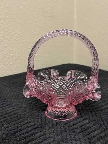 Vintage Fenton Pink Diamond Basket