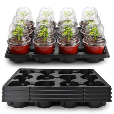 4 Inch 60 Pack Nursery Pots with Humidity Domes & 5 Pack 12 Cell Round Seedli...
