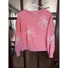 Easel Los Angeles Pink Bow Applique Sweatshirt Crew Neck Long Sleeve Womens M