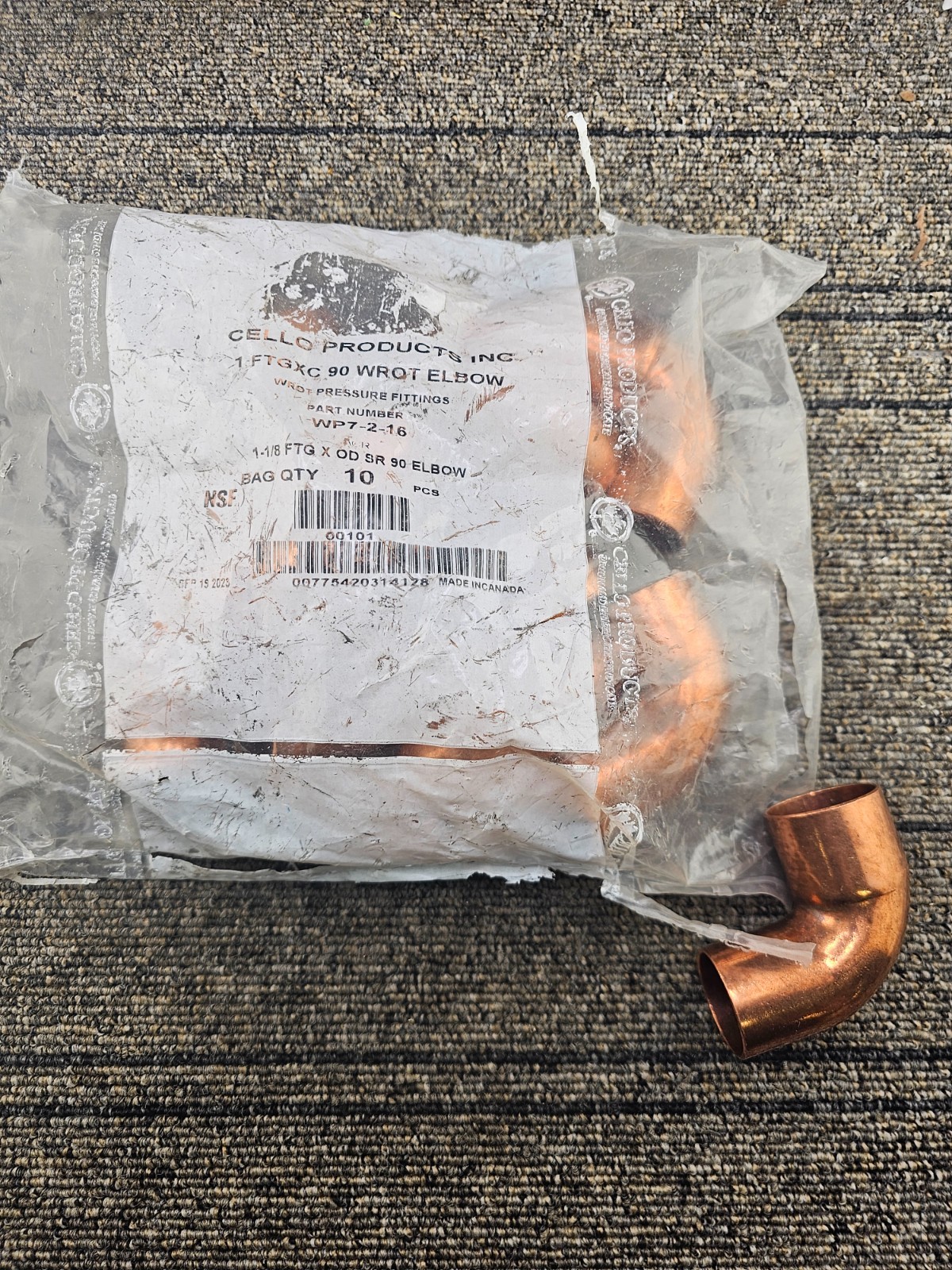 (QTY 10) Cello WP7-2-16 1-1/8" FTG X OD SR Wrot Copper Sweat Street 90 Elbow