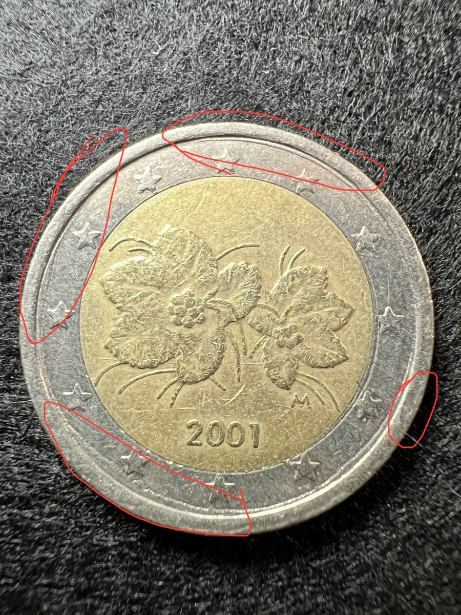 2001年フィンランドの2ユーロです。 Finland 2 Euro Coin 2001 - RARE ( Minting Mistakes, Errors ) | eBay