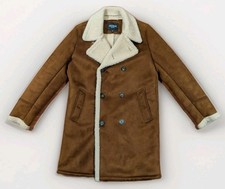 GUESS Men s M Brown Faux Shearling Coat Double Breasted Sherpa Lined Peacoat