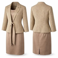 Jessica Howard Petite 2-Piece Dress Jacket Set Sz 6 Petite Champagne/Taupe