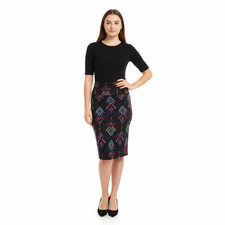 NWT LuLaRoe Womens Skirt Size M Black Multi Geometric Diamond Vibrant Pencil