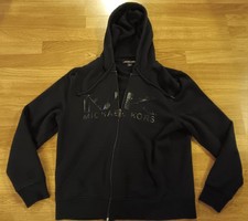 Michael Kors Men's Black Full Zip Up Hoodie Shiny MK Logo Size L Large - Nice 