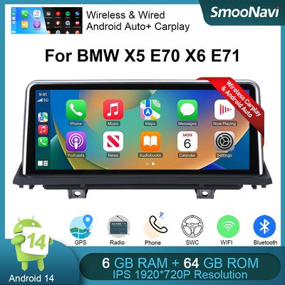 10.25'' Autoradio Carplay  Android 14 64GB GPS 4G WIWI Für BMW X5 E70 X6 E71 CIC