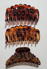 3 Claw Clips Hair Faux Tortoise Brown Amber Scroll Plastic Clamp Jaw Larger