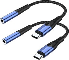 KUXIYAN USB C to 3.5mm Audio Adapter, 2-Pack Type C Aux Headphone Blue
