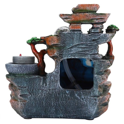 Indoor Water Fountain LED Light Tabletop  Resin Rockery Fengshui Waterfall Decor - Bild 8 von 13