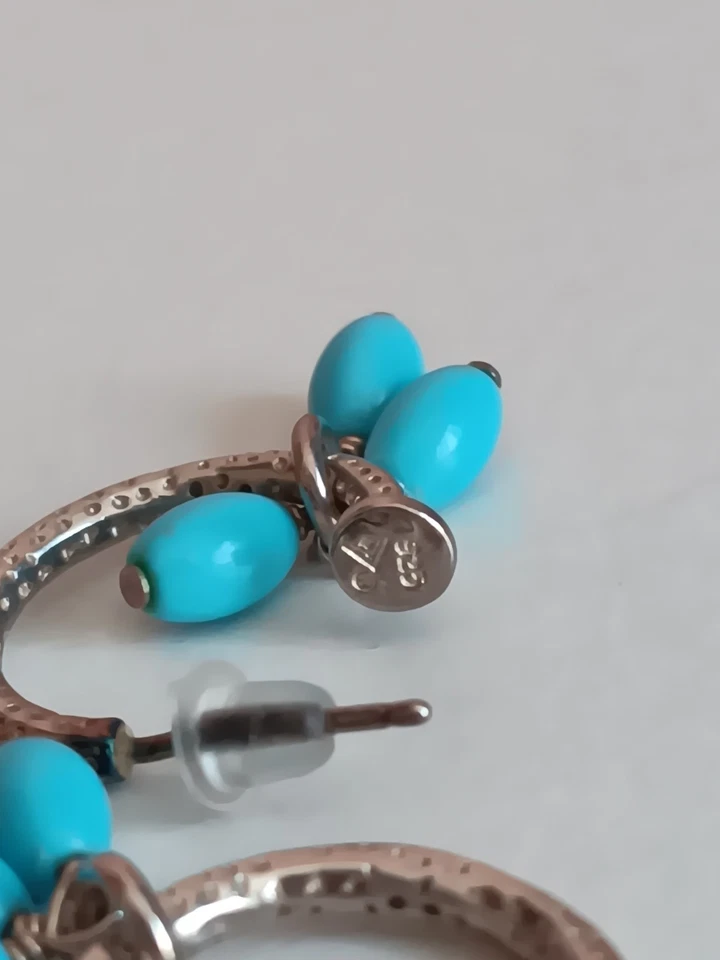 Silpada Sterling Silver 925 Garnet Onyx Turquoise Peridot Beads Hoop Earrings - Image 4 of 4