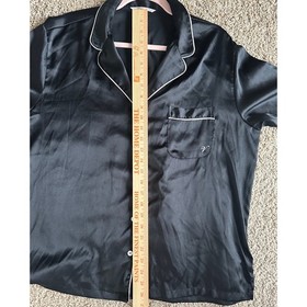 Victoria's Secret Black Satin Pajama Set Long Sleeve Top Pants Sz Medium Long