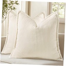 Spring Corduroy Throw Pillow Covers 18x18 18" x 18" Pack of 2 Cream White