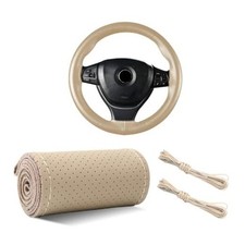 Leather Steering Wheel Cover, 15" 15" Breathable Perforated Design Beige