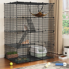 Indoor Outdoor Cat Cage Enclosure  Multi-Level Catio House with Roof  Doors