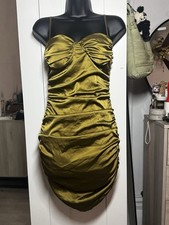 Fashion Nova Satin Dress In Olive Green Size Small