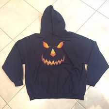 Gildan Heavy Blend Black Halloween Jack-O-Lantern Graphic Pullover Hoodie XL