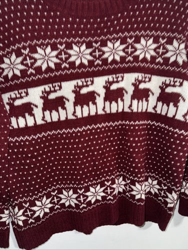 Pol Burgundy Nordic Snowflake Deer Ugly Christmas Sweater L - Picture 2 of 4