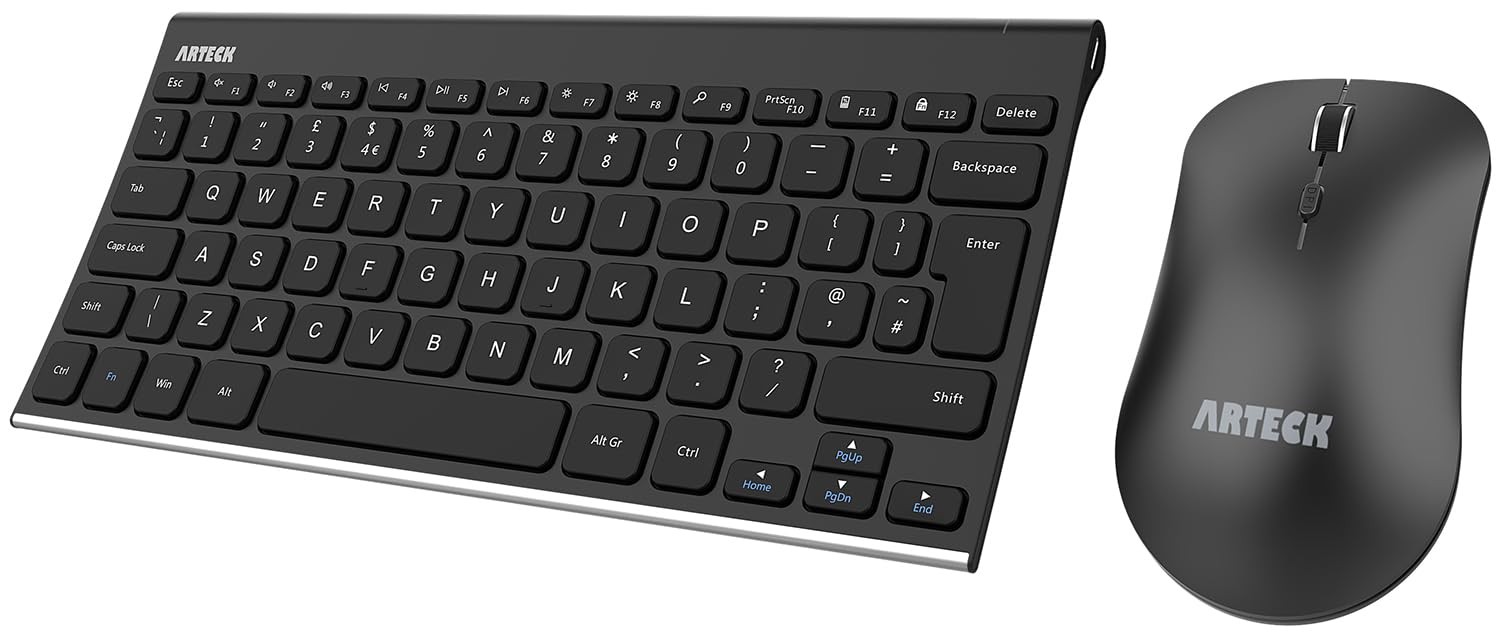 Arteck 2.4G Wireless Keyboard and Mouse Combo QWERTY UK Layout Compact Black