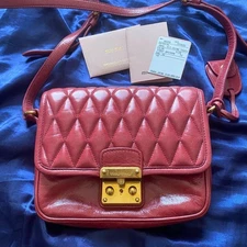 Miu Miu Matelasse Logo Leather Shoulder Crossbody Bag Red Compact 7.1x5.9x1.2