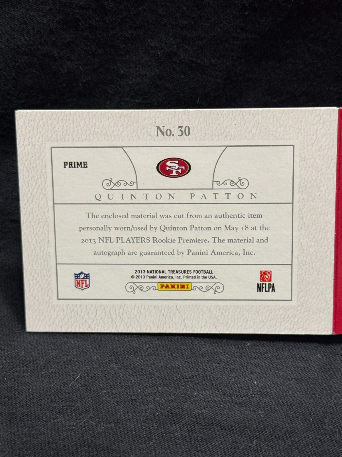 QUINTON PATTON 2013 PANINI NATIONAL TREASURES ROOKIE JUMBO AUTO BOOKLET # 1/1 view 5