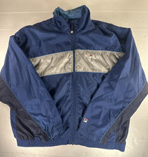 Vintage FILA Windbreaker XL 90s Blue Silver Colorblock Mens Track Jacket Nylon
