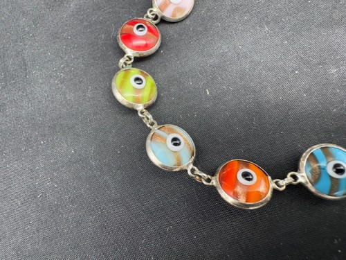 Vintage Sterling Silver 925 Evil Eye Bracelet 7.5" - Picture 3 of 8