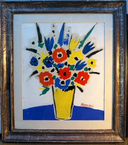 1959 SANTE MONACHESI FIORI- OLIO SU TELA CON CORNICE-GRANDE DIPINTO-NATURA MORTA - Imagen 1 de 12