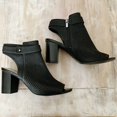ANA New Approach Trout Black Peep Toe Shoes Block Heel Ankle Strap Size 8.5M - Picture 9 of 14