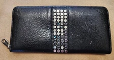 MILLY Silver And Black Studded Zip Around Wallet