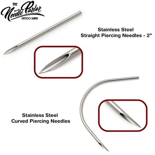 100 pcs Stainless Steel Straight or Curved Piercing Needles  - product listing photo