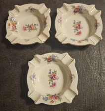 Set of 3 Vintage Victoria Czecheslovakia Ashtrays  Floral Dainty 3" Across