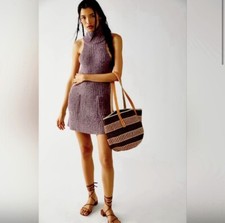 Free People Claude Mini Sweater Dress Size Large Brandy Wine Sleeveless Knit NWT