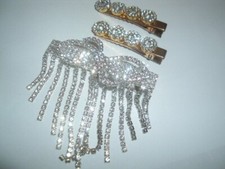 Vintage Art Deco White Rhinestone Hair Clips