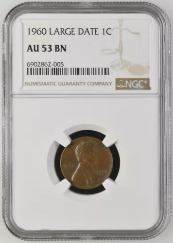1960 Lincoln penny no mint mark cent NGC LARGE DATE GRADED AU 53 BN 6902862-005