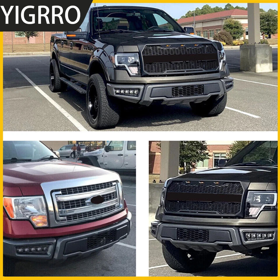 Front Bumper For 2009-2014 Ford F150 F-150 Steel Black Raptor Style W/LED Lights - Image 3 of 4