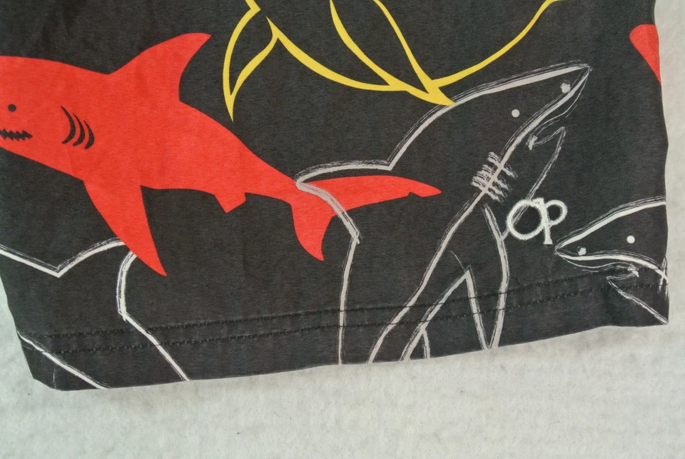 Ocean Pacific Board Corto Hombre Pequeño Negro Bañador Gran Tiburón Blanco Foto 3 de 4