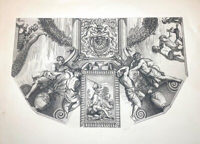 LARGE antique chalcographie du louvre museum Frieze sketch engraving print art