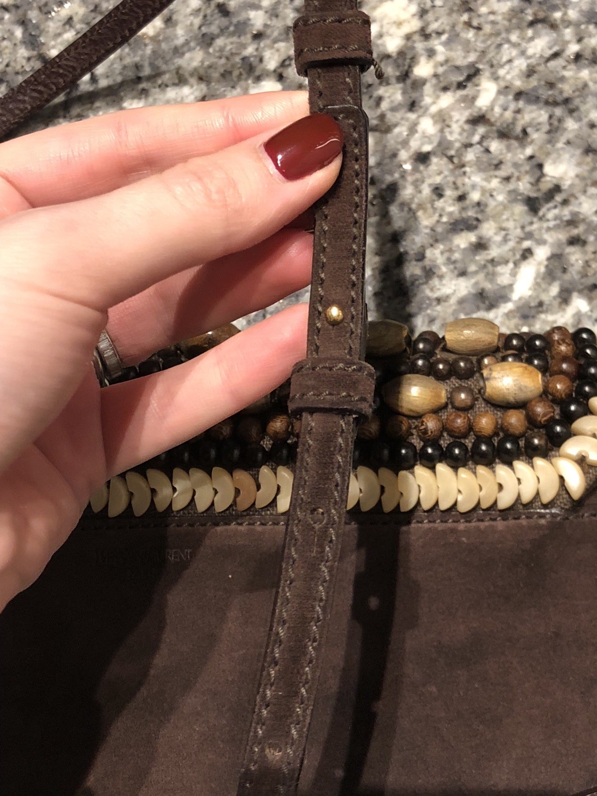 Yves Saint Laurent YSL Rive Sinistra Borsa in pelle scamosciata a croce perline